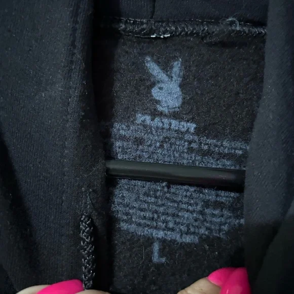 Playboy Black Hoodie with pink logos - Picture 3 of 5